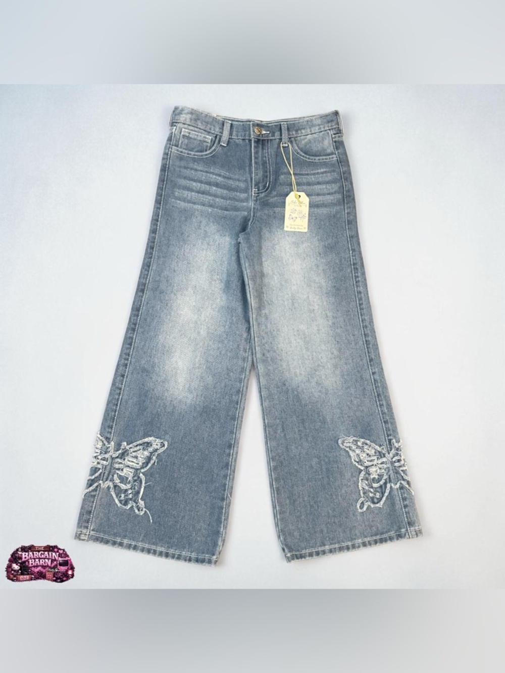 SoHo Blue Denim Girls Y2K Style Wide Leg Jeans Butterfly Embroidered NWT (12)